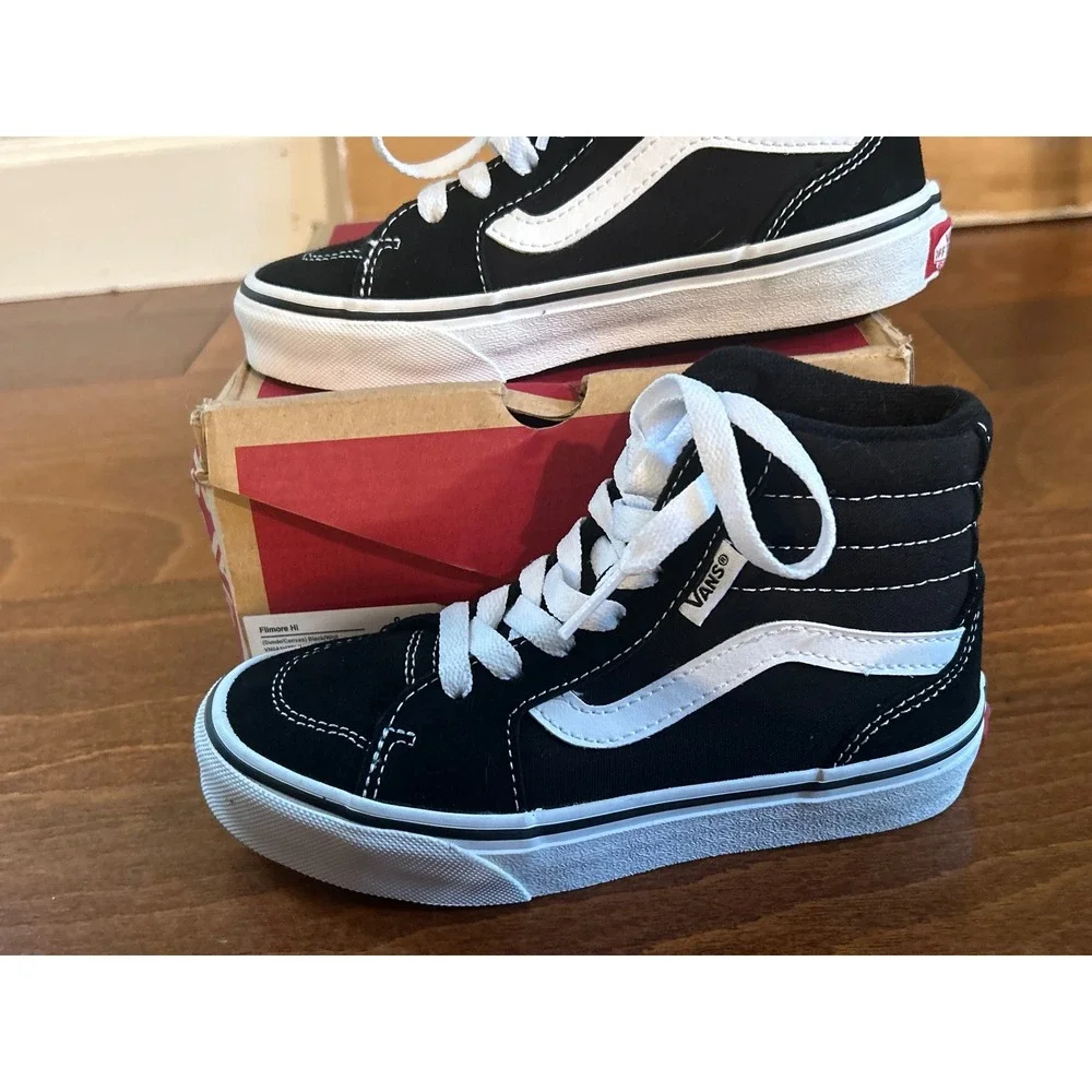 Vans Filmore‎ Hi Kids Shoes Black White Suede Canvas High Top Sneakers Sz 13 NWT